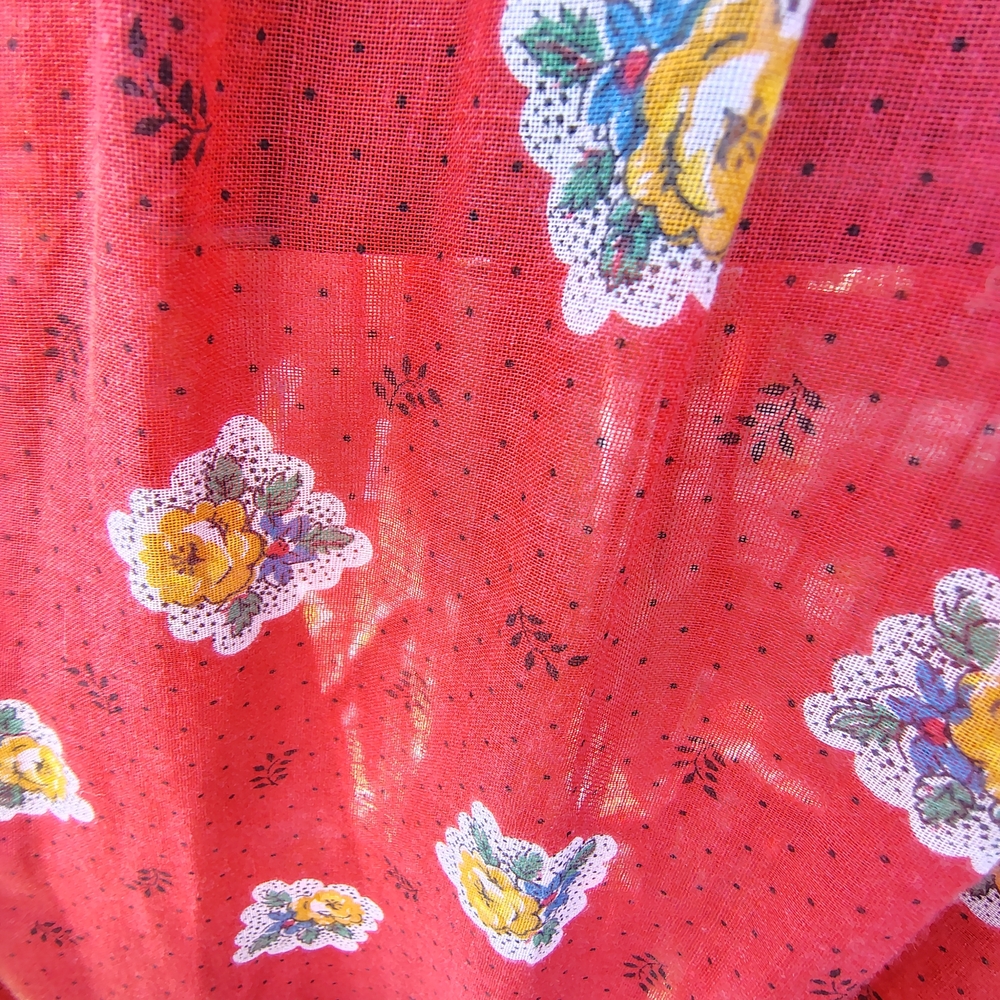 Red Floral Long Sleeve Dress with Lace Trim - Picture 5 of 5